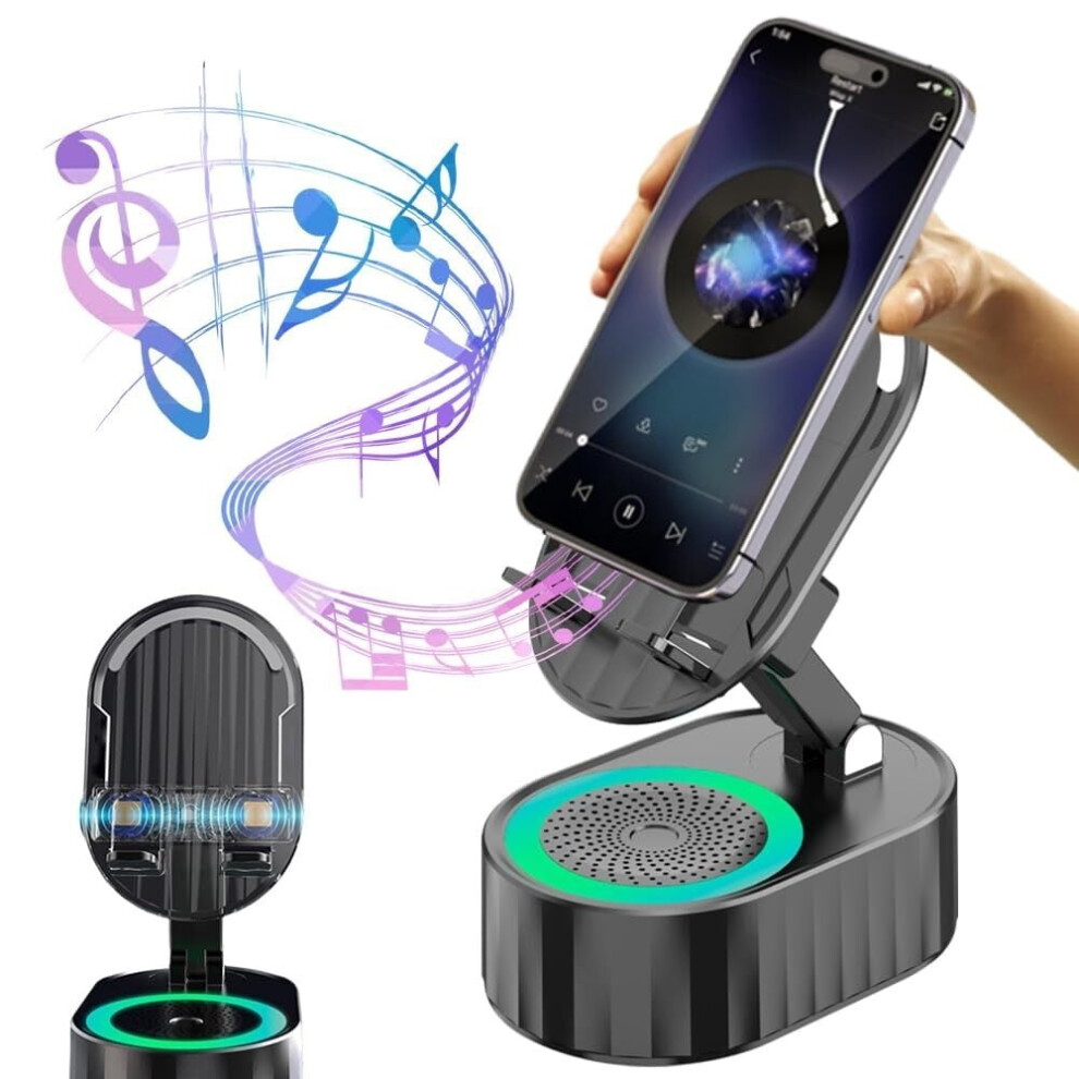 2025 Wireless Induction Bluetooth Speaker & 5-In-1 Phone Holder Power Bank Bracket, 300 Rotating, Anti-Slip Base (Black) Black 9130661151863