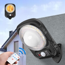 Solar Street Light IP65, Dusk-to-Dawn + Motion Sensor LED Flood Light with Remote, 3 Modes, for Parking Lot & Courtyard