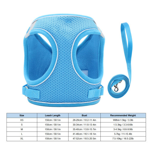 Pet Leash Harness Breathable Reflective Cat Vest, Blue, S 1