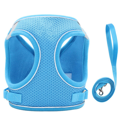 Pet Leash Harness Breathable Reflective Cat Vest, Blue, S 2