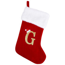 20 Inch Monogram Christmas Stockings, Red Velvet with White Plush Cuff, Personalized Letters A-Z for Fireplace Mantel, Tree, Holiday Home Decor