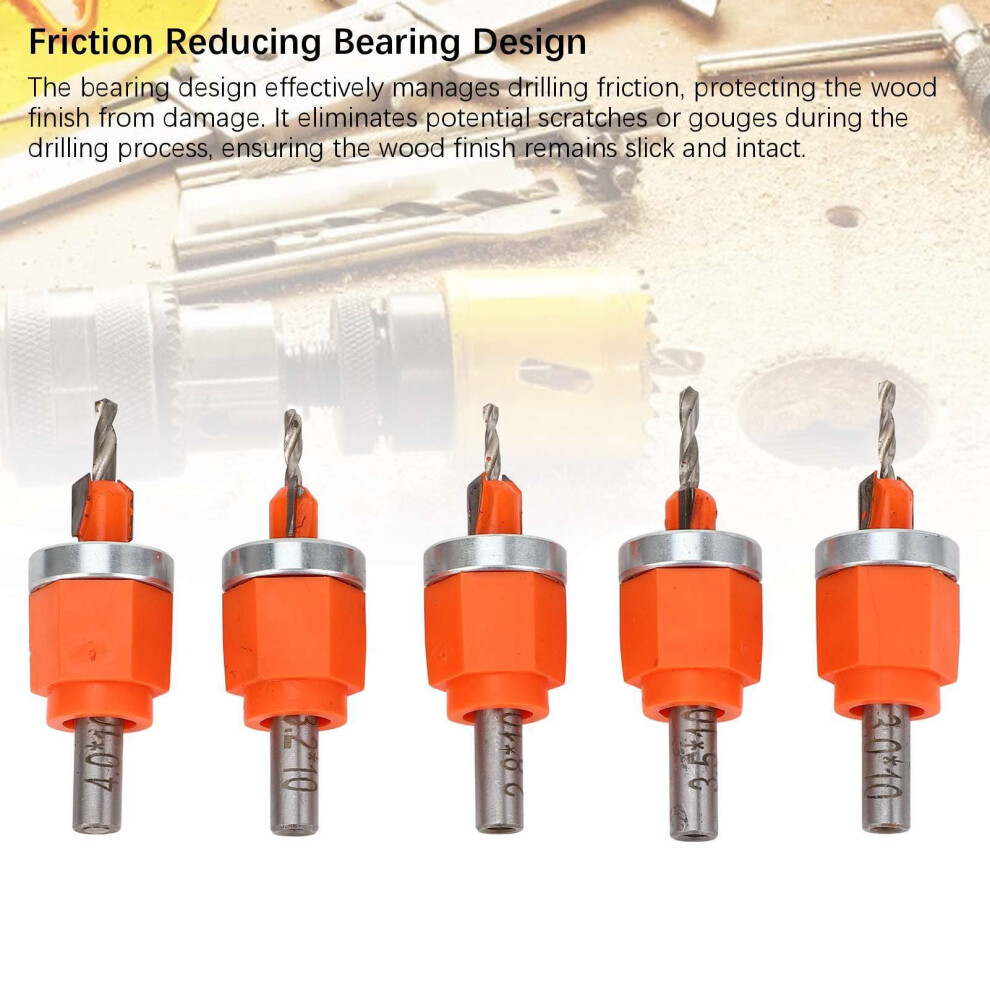 5ÂPiece Limit Countersink Drill Bit Set Â Cemented Carbide, BuiltâIn Depth Adjustment, FrictionâReducing Bearing, Versatile Woodworking Tool 9327961913189