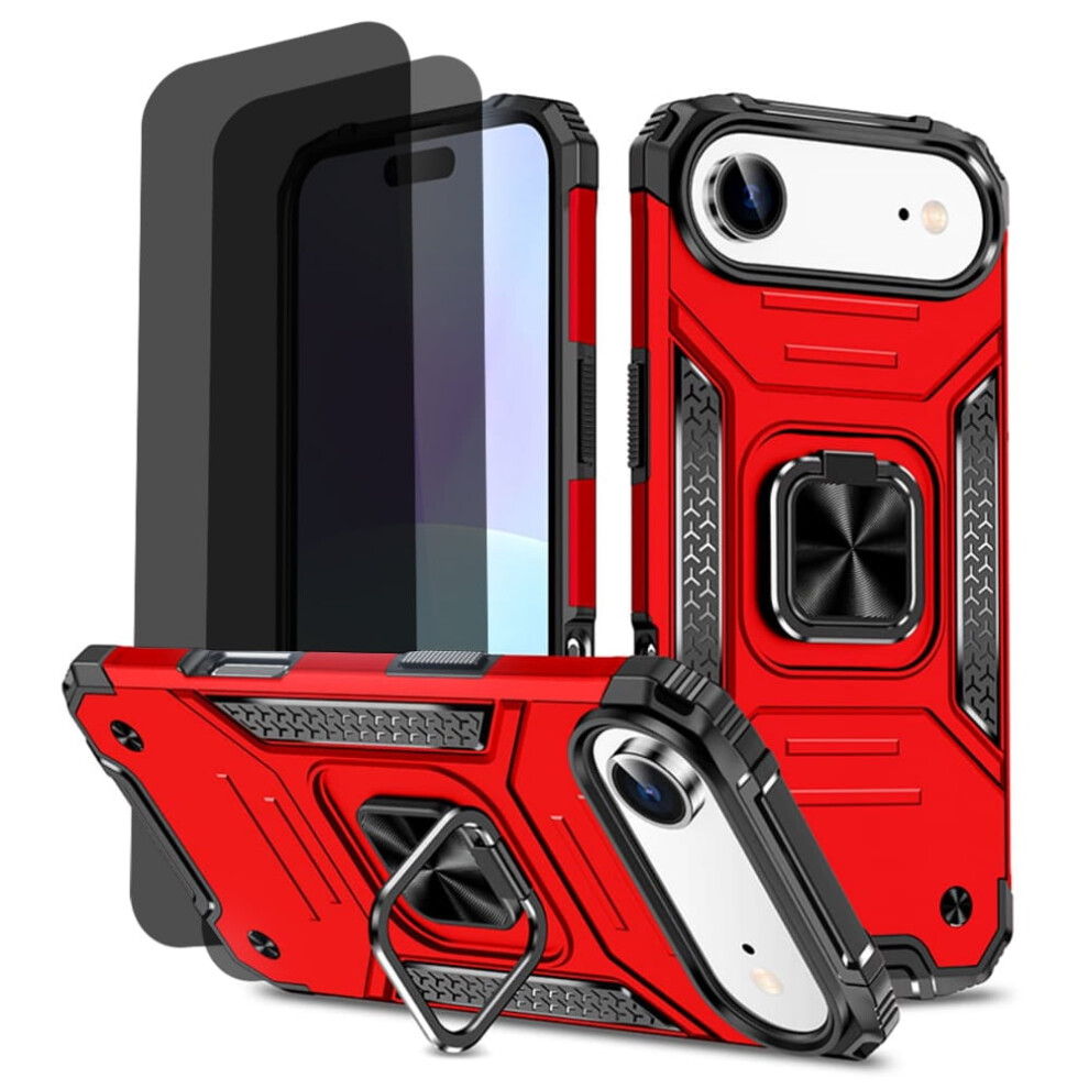 Iphone 17 Case With 2-Pack Privacy Screen Protectors, Dual-Layer Rugged Shockproof, 360 Rotating Stand & Car Mount, Red 9327961910522