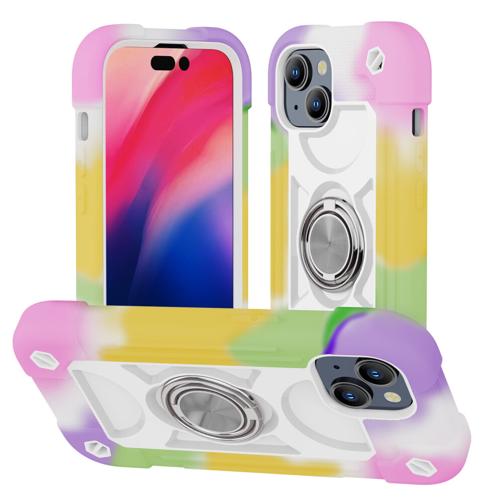Compatible With Iphone 15 Plus Case, 6.7" 360 Rotate Ring Stand, Military-Grade Shockproof Rugged Cover, Beige/Purple 9009879498636