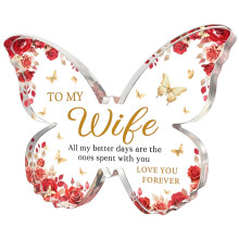 To My Wife Acrylic Butterfly Table Decor, Rose & Butterfly Pattern, Valentine's/Anniversary/Birthday Gift – Engraved Love, Compatible with Home