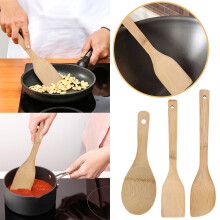 Nonstick Pot Bamboo Spatula Set, Stir Fry Spatula Cooking Spoon Shovel, 3-Piece, Includes Rice Scoop, Slanted Spatula, Flat Spatula