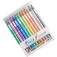 Double Ended Glittered Highlighter 6/12/24 Color Metallic Marker Brush Pen for Scrapbooking Journal Planner Card Making