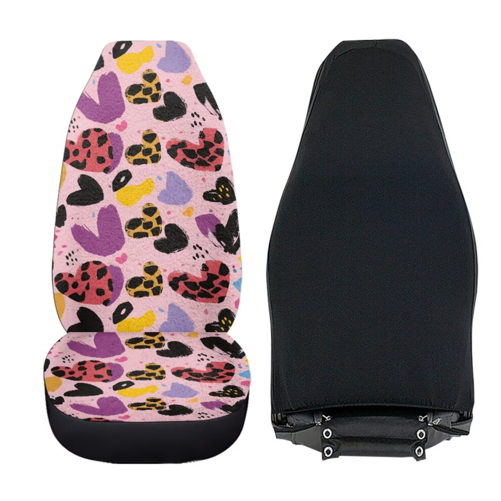 Leopard Heart Car Seat Covers Soft Plush 2Pcs Coral 9085618973893