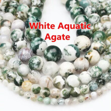White Aquatic Agate Beads Round 8mm Natural Stone 44-45 pcs