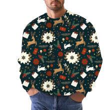 Men's French Terry Crewneck Sweatshirt Men's Christmas Casual Long Sleeve 3D Print Graphic Sweater Top