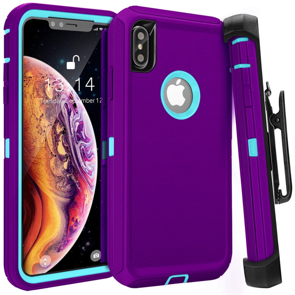 Compatible With Apple Compatible With Iphone Xs Max Heavy Duty Defender Armor Hybrid Case Cover With Clip Purple Teal Blue,Purple 9130661153270