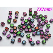 200 Assorted Alphabet Letter Acrylic Cube Pony Beads 7X7mm Jewelry Kids Craft-5-1# Black with Neon Color