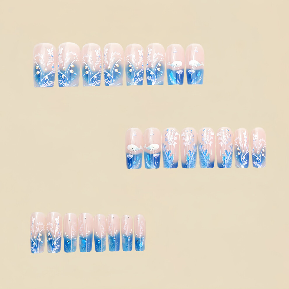 Dachuang Beauty 24Pcs Blue Tip Ocean False Nails For Women