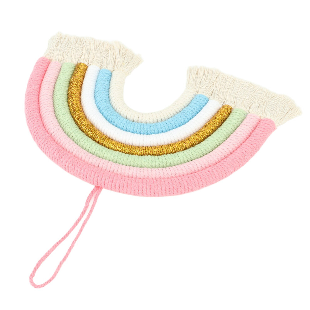 Macrame Woven Rainbow Wall Hanging 24x27cm, 7-Color Handcrafted Decor