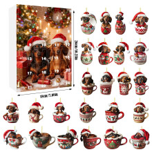 Calendrier de l'Avent de Noël, 24 jours, adorable décoration de teckel dans une tasse à thé, cadeau de Noël pour décorer le sapin et la maison