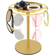 360 Rotating Sunglass Organizer Storage - Metal Glasses Holder Stand with Tray for Desk, Dresser, Tabletop, Nightstand & Home Decor Accessories B