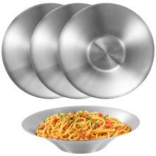 4PCS Stainless Steel Dinner Plates 8.3", Salad Bowls & Spaghetti Platters, Catering Trays, Camping Plates, Drop Resistant & Stackable