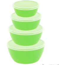 Set of 4 Pcs Round Nesting Bowls,Big Bowl Food Storage Containers,Green Reusable Plastic Bowl,Mixing Bowls with Lids for School,Home