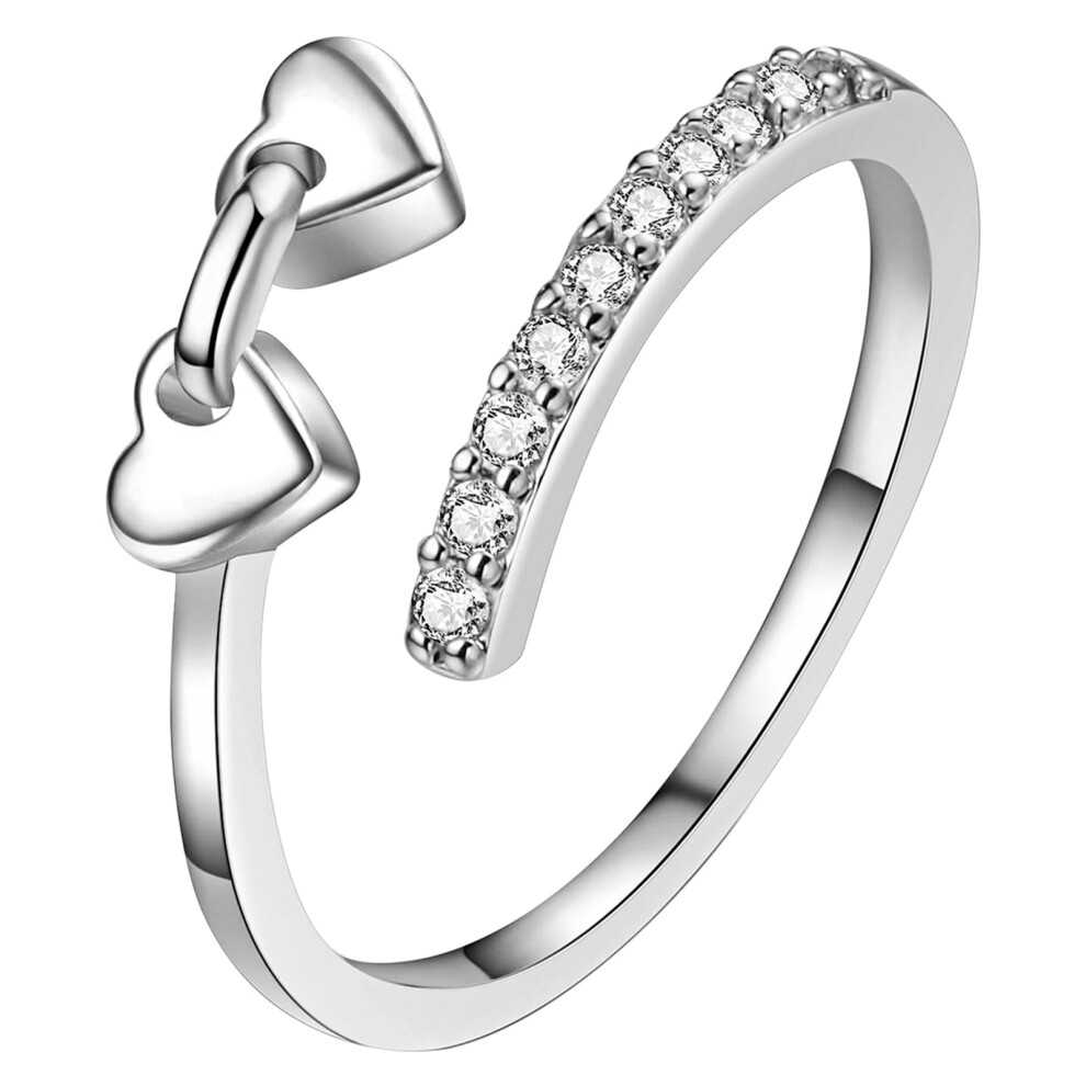 Open Ring for Women, Handmade Adjustable Statement Ring Heart Jewelry Beautiful Zircon Stone Ring for Gift-image-OPC-PSDGJKC-NEW