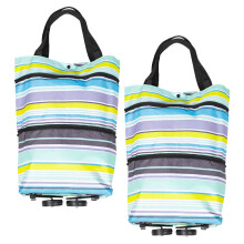 Lot de 2 sacs cabas rectangulaires rayés à roulettes, chariot de courses portable avec roues