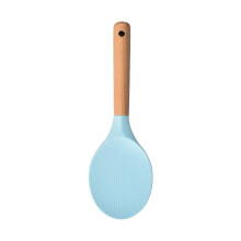 Silicone Cooking Spoon with Wood Handle, 3x9", Heat Resistant to 446F, Food Grade, Nonstick Compatible, Comfortable Grip, Easy Clean
