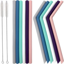 Reusable Silicone Straws (10in, 6 straight + 6 bent), compatible with 30oz/20oz/10oz tumblers, multicolor smoothie straws w/ 2 brushes & 1 bag