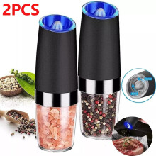 2 Pack Gravity Electric Salt and Pepper Grinder Mill Shaker Adjustable Automatic