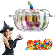 Pote de vidro em formato de abóbora para doces com tampa – Decoração de Halloween e casamento, recipiente transparente para armazenar alimentos,