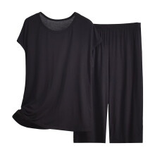 Dame Capri-pyjamassæt Sommertop med korte ærmer og capribukser Soft2Pajamas (Sort, XXL)