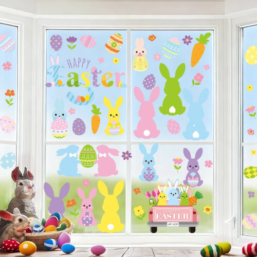 Easter Window Clings Bunny Eggs Farmhouse Decor 6 PCS