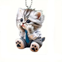 Ciondolo a forma di gatto piatto 2D per specchietto retrovisore dell'auto, simpatico gatto di peluche in acrilico da appendere all'interno dell'auto,