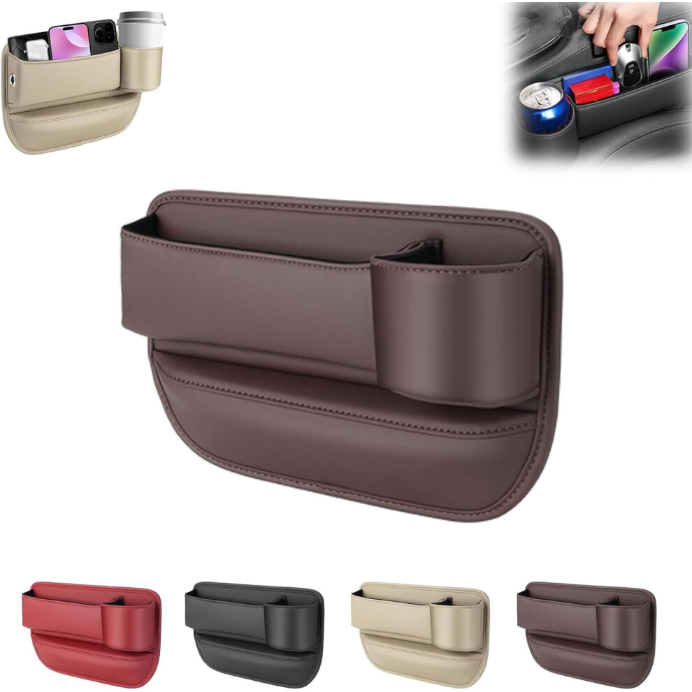 Car Cup Holder Gap Bag Â Leather Organizer With Water Cup Holder, Compatible With Most Cars Black/Red/Brown 9152228766563
