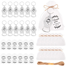 12 Pcs Keychain Bottle Openers with Organza Bags, Silver Zinc Alloy Keychains with "Thank You" Tags, Perfect for Weddings, Baptisms, and Parties