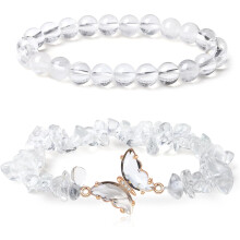 2Pcs Butterfly Crystal Bracelets for Women – Natural Gemstone Stretch Beaded Jewelry, 8mm, Gift for Birthday