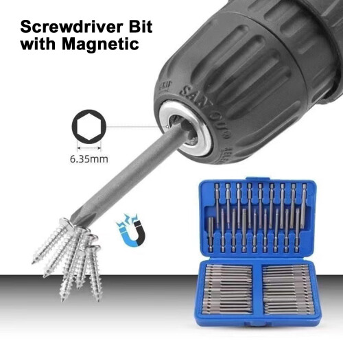 50Pcs Extra-Long Magnetic Screwdriver Bit Set with Storage Case – Hex, Star, Philips, Square, Spanner Bits, compatible with Philips Square Spanner 2