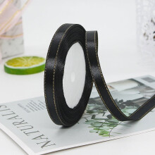 Black Satin Ribbon with Gold Edge, 3/8” Polyester, 25 Yards – for Gifts, Weddings, Bows, Florals & Crafts