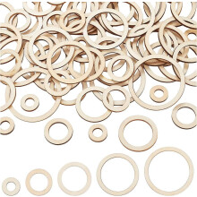 200 anillos de madera de 5 tamaños (10-50 mm) – Piezas en blanco de Burlywood para manualidades, ideales para adornos, decoración de pared y