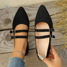 Willtoo Mary Jane Flat Shoes Pointed Toe Ballet Flats Work Shoes Women Dressy Slip-on Loafers Comfortable Classic Strap Flats for Office