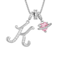 Colorful Rose Heart Letter Necklace, Personalized Anniversary Gift Jewelry, Custom Initial Pendant Necklace for Women Valentine's Day Birthday