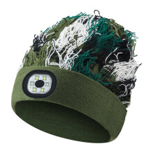 Căciulă unisex Morttic cu lumină LED, pălării de pluș tricotate cu imprimeu camuflaj, lanternă frontală reîncărcabilă, căciulă caldă
