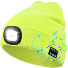 Morttic Căciulă Bluetooth Unisex cu Lampă de Față, Șapcă Muzicală Tricotată Îmbunătățită cu Căști și Microfon, Cadouri pentru