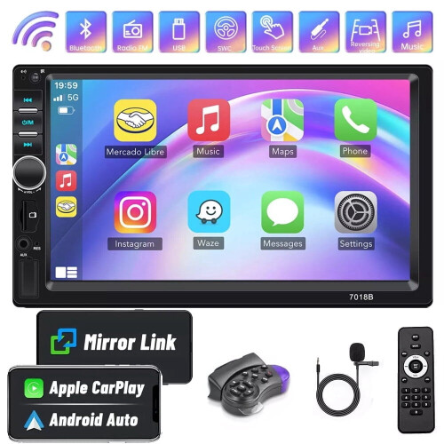 Double Din 7 Inch Car Stereo with Touch Screen, Apple 1