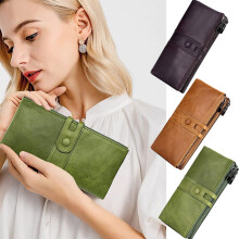 Fashion leather ladies vertical wallet multi -function female student Korean version of mobile wallet RFID long wallet/Green