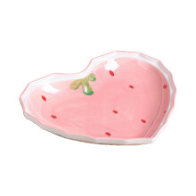 Heat Resistant Ceramic Bowl Plate Strawberry Pattern Heart Shape Tableware for Children Adult Home Kitchens Dinnerware
