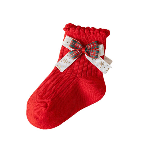 Women's Cotton Red Christmas Ankle Socks with Ruffled Cuff 1