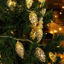 Solar Pinecone LED String Lights, 2m/10LED, Waterproof, Warm White, for Outdoor Garden, Fence, Christmas Tree, Wedding, Party, Indoor Holiday Decor