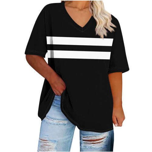 Γυναικεία μπλουζάκια plus size, φαρδιά μπλουζάκια με κοντό μανίκι και λαιμόκοψη V,