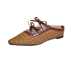 Women's slip-on sandals low wedge heel knit hollow out