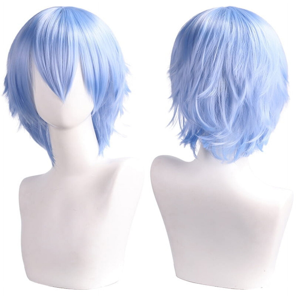 Unisex Blue Light Anime-Style Cosplay Wig, Fluffy Layered Heat-Resistant Synthetic Hair With Bangs Â Compatible With Costume Parties, Prom & Themed