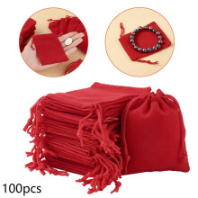 100 petits sacs cadeaux rouges en velours, pochettes Ă bijoux avec cordon de serrage, cadeaux de mariage